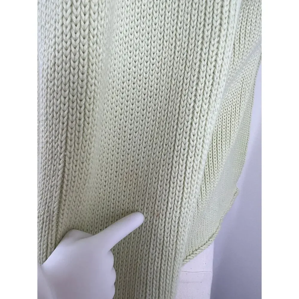 White + Warren Light Green Cotton Chunky Knit Open Cardigan Sweater Medium M